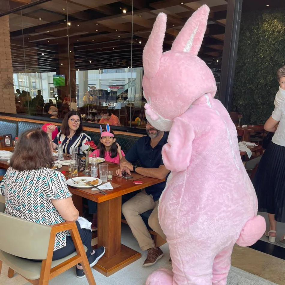 Detalhes da fantasia do Coelho Rosa Personagem Vivo para contratação
